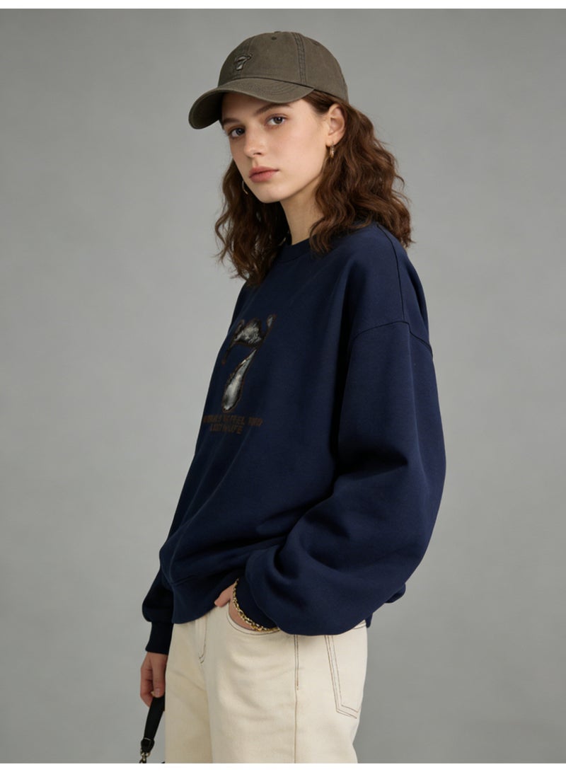 BM INS Navy Blue "Distressed Number 7" Graphic Oversized Crew Neck Sweatshirt | Unisex Pullover With "SOMETIMES WE FEEL TIRED LOST IN LIFE" Slogan - Image 5